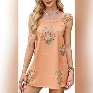 NWT OFSOAK Floral Embroidered Babydoll Casual Lightweight Mini Boho Dress, Small